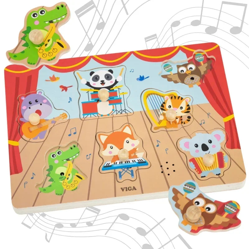 VIGA Puzzle Dźwiękowe Dopasuj Muzykujące Zwierzęta rozwijające słuch i koordynację - zabawki-dla-dziewczynki