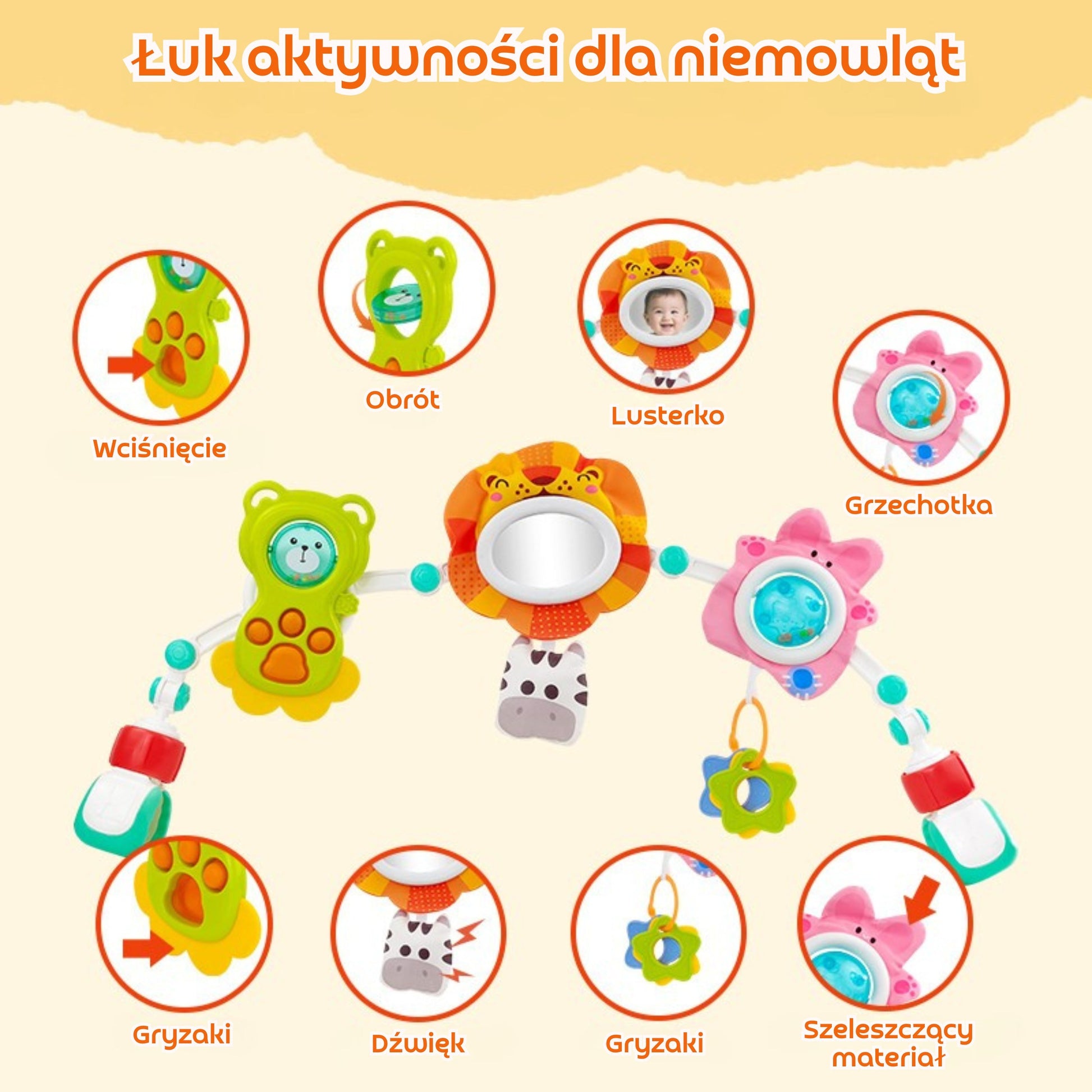 4-WOOPIE BABY Łuk Sensoryczny Do Łóżeczka I Wózka Zwierzęta Lew Niedźwiedź-4