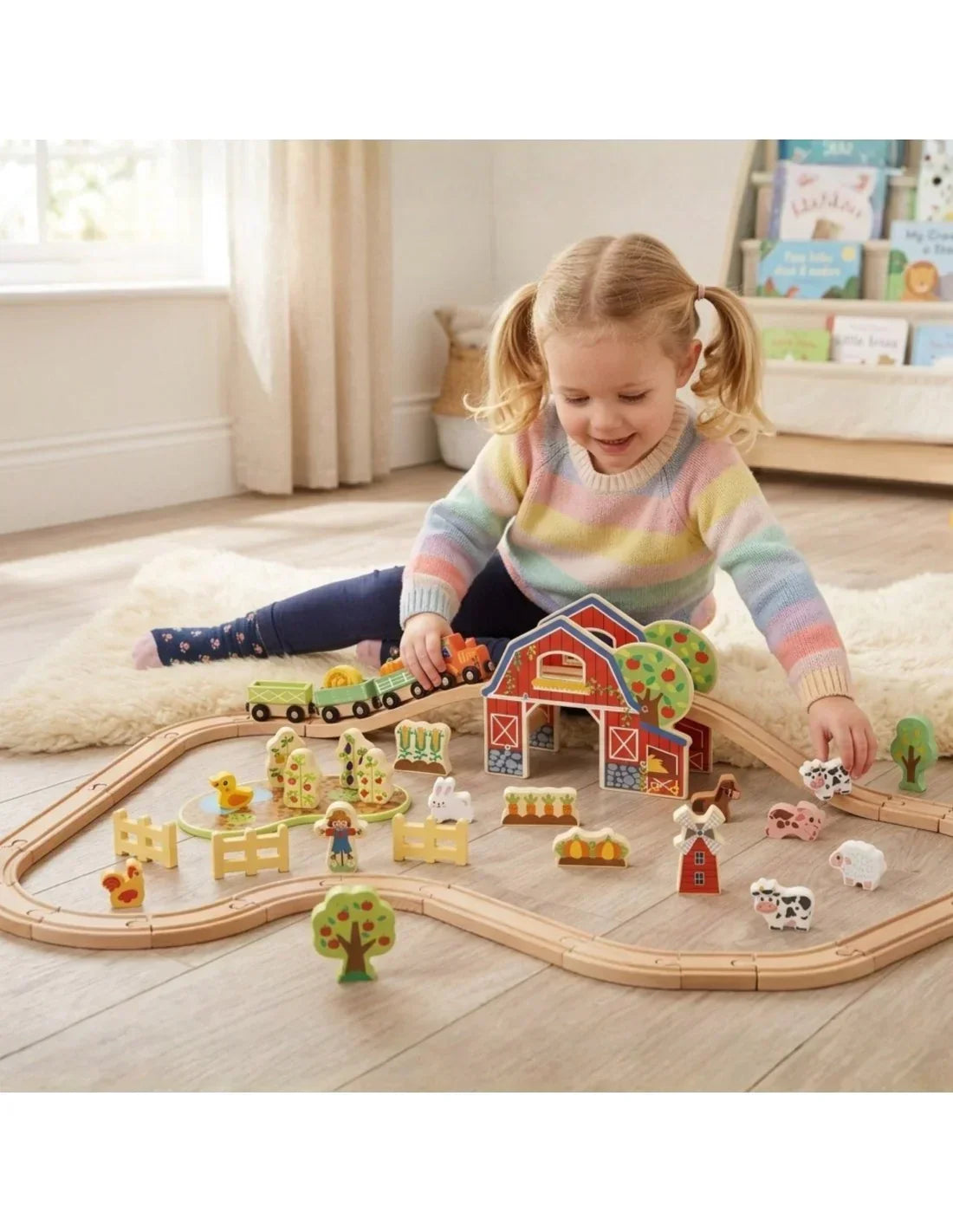 Drewniana kolejka Tooky Toy Farma 48 elementów dla dzieci