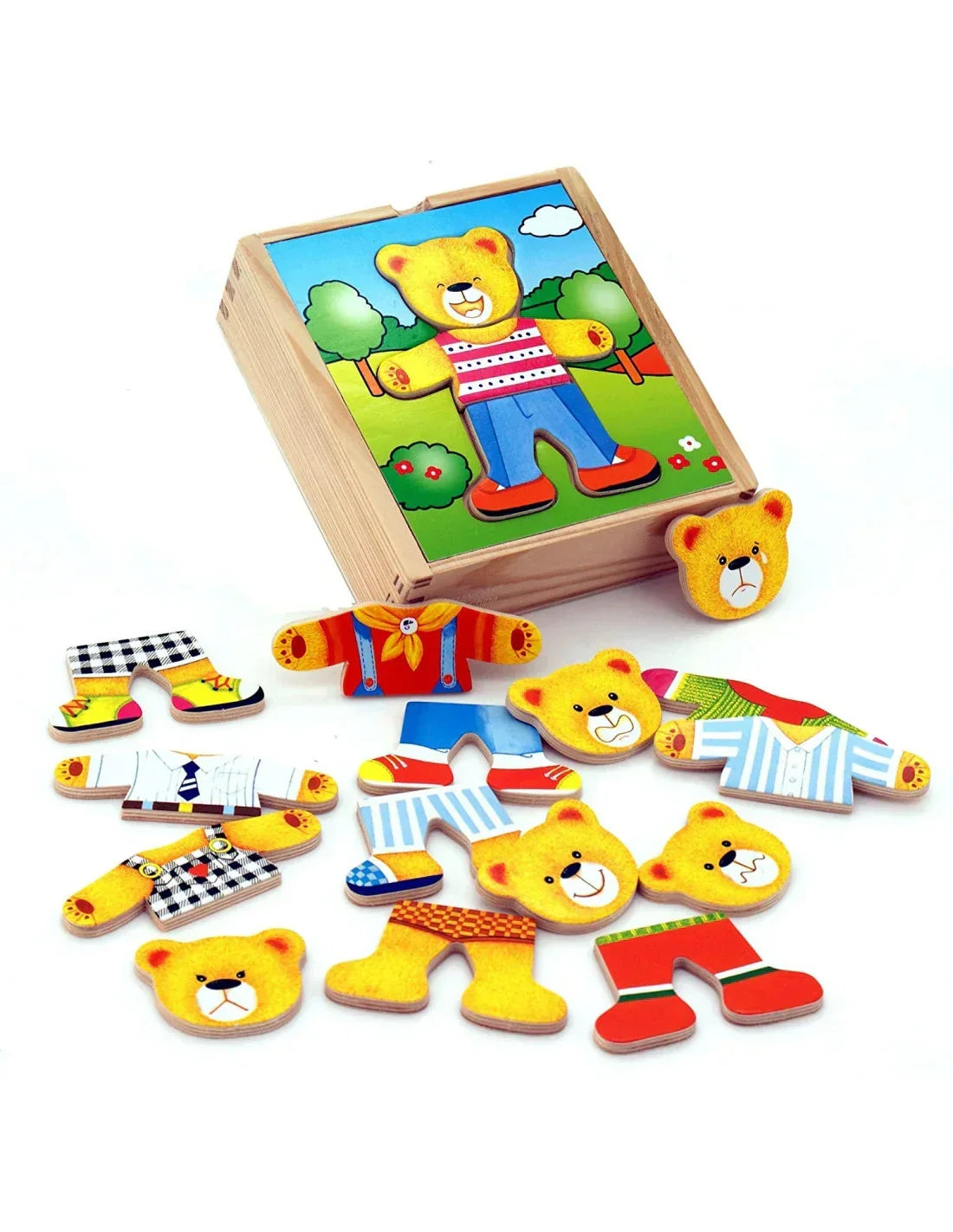 2-VIGA Drewniane Puzzle Układanka Edukacyjna Ubierz Misia Chłopca-2