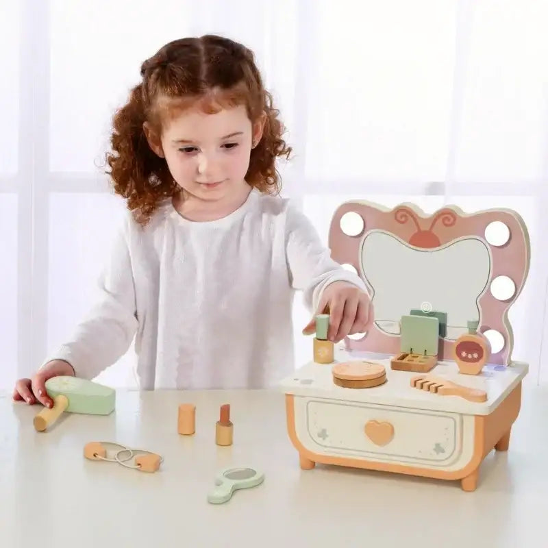 Drewniana toaletka TOOKY TOY motyl akcesoria i oświetlenie LED - zabawki-dla-dziewczynki
