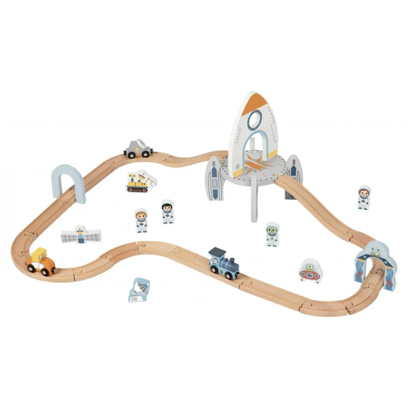 TOOKY TOY Drewniana Kolejka Kosmiczna Zestaw Tory - zabawki-dla-dziewczynki