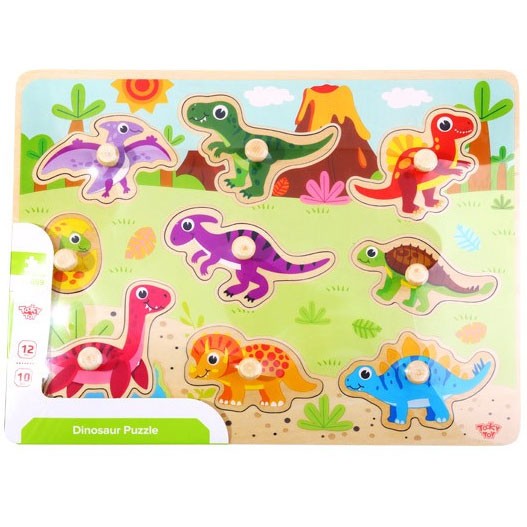 9-TOOKY TOY Drewniane Puzzle Montessori Układanka Dinozaury Kształty-9