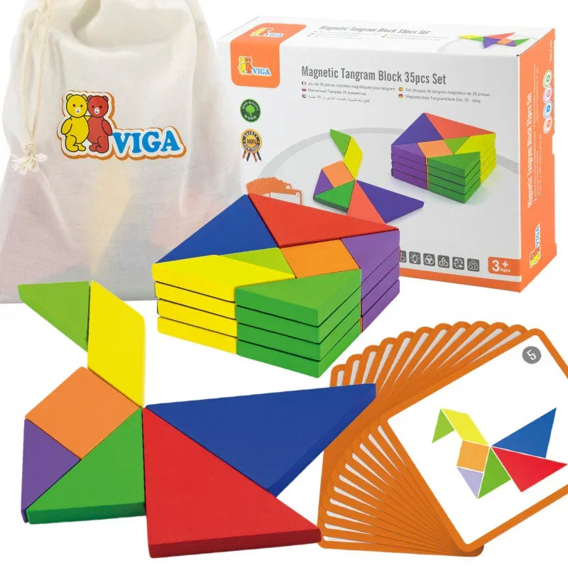 VIGA tangram drewniana gra logiczna układanka FSC - zabawki-dla-dziewczynki