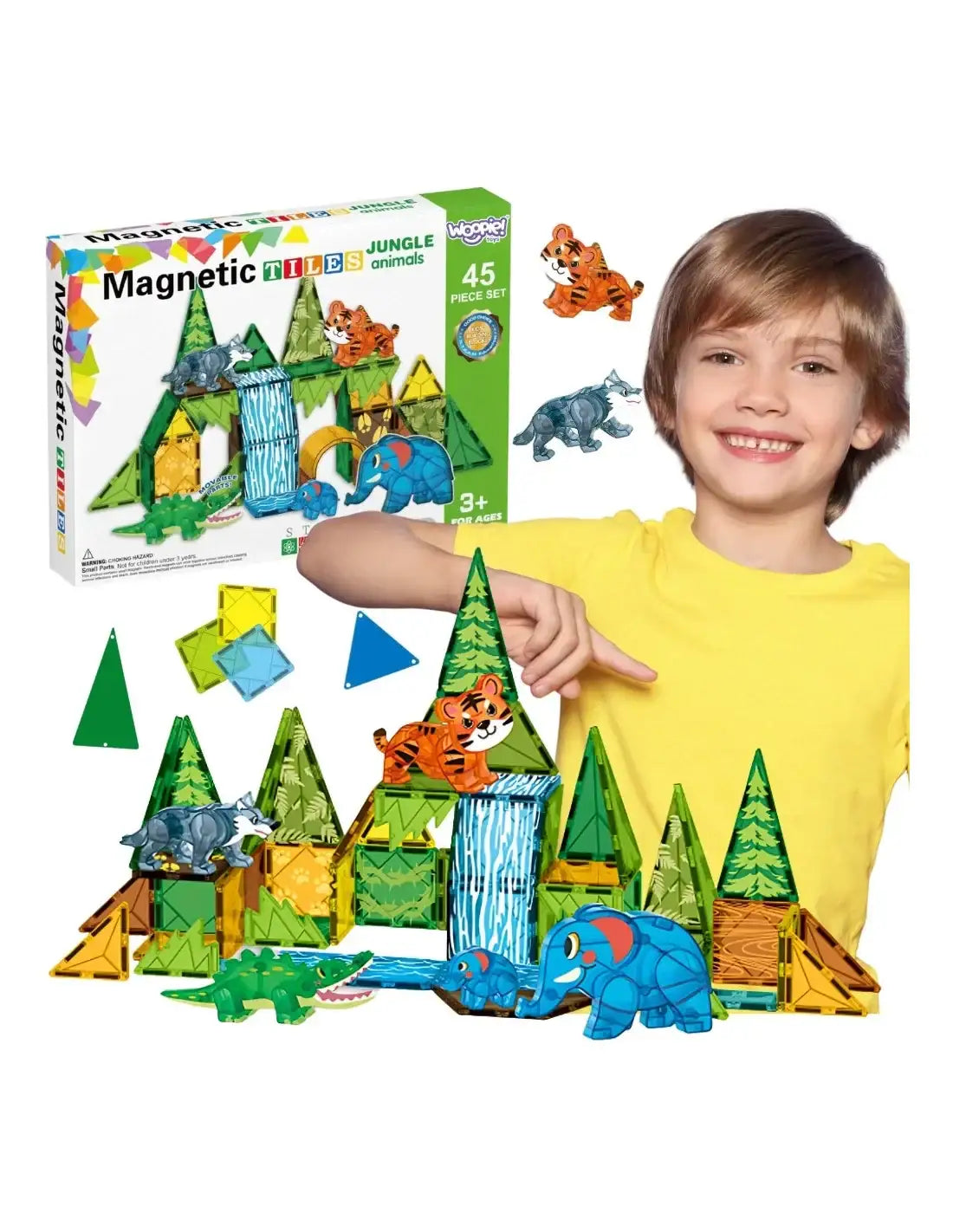 WOOPIE klocki magnetyczne 3D Zwierzęta Dżungli 45 el. zestaw edukacyjny