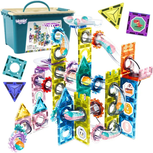 WOOPIE Klocki Magnetyczne Konstrukcyjne 3D Zestaw Edukacyjny Tor Kulkowy 126el.el. - zabawki-dla-dziewczynki