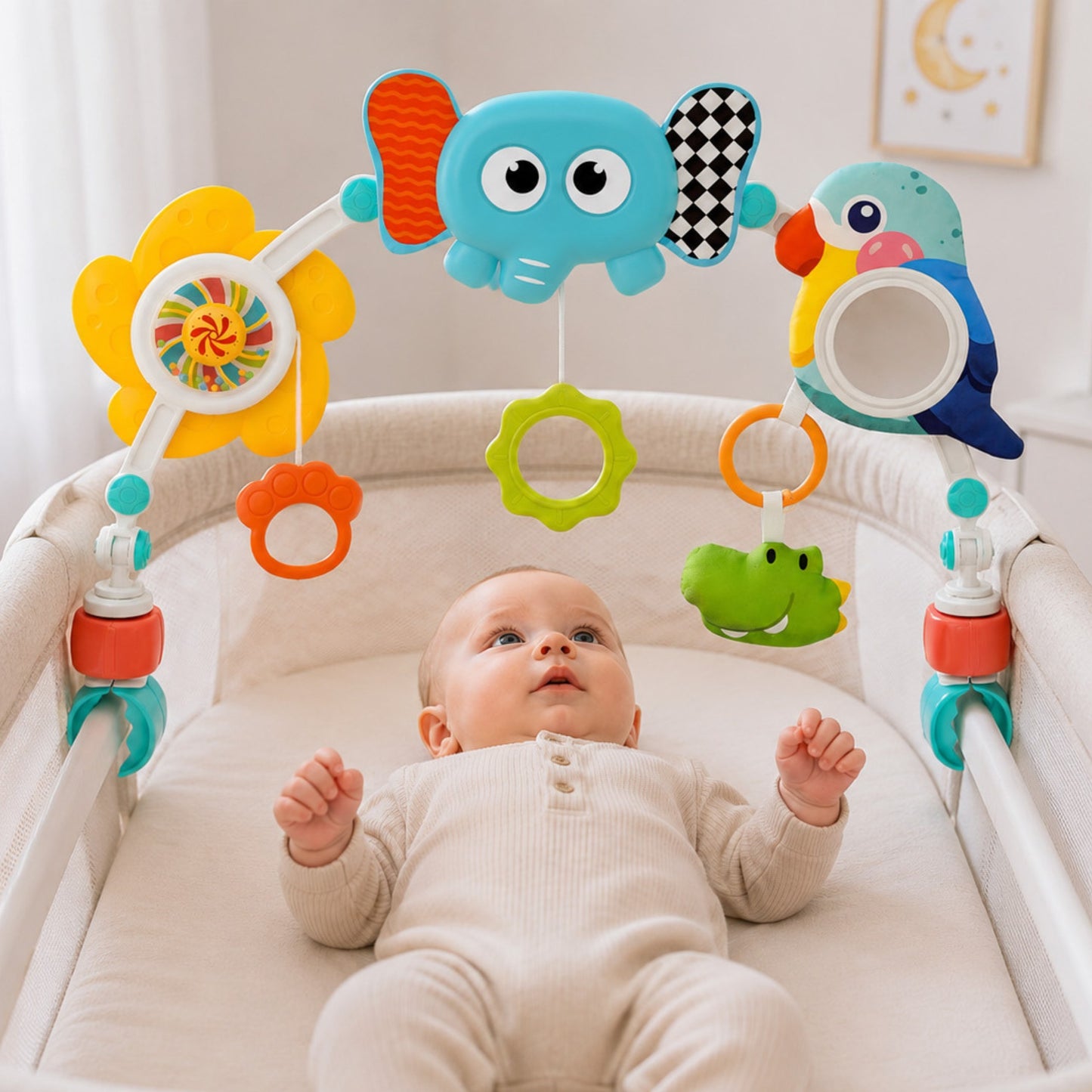 2-WOOPIE BABY Łuk Sensoryczny Z Zabawkami Do Łóżeczka i Wózka Słoń Papuga-2