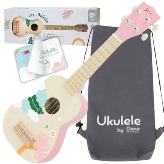 CLASSIC WORLD Drewniane Ukulele Gitara dla Dzieci Różowa - zabawki-dla-dziewczynki