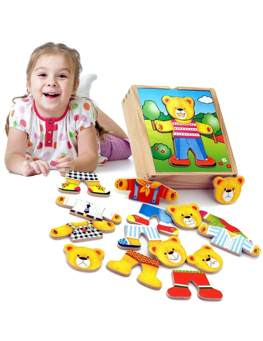 1-VIGA Drewniane Puzzle Układanka Edukacyjna Ubierz Misia Chłopca-1