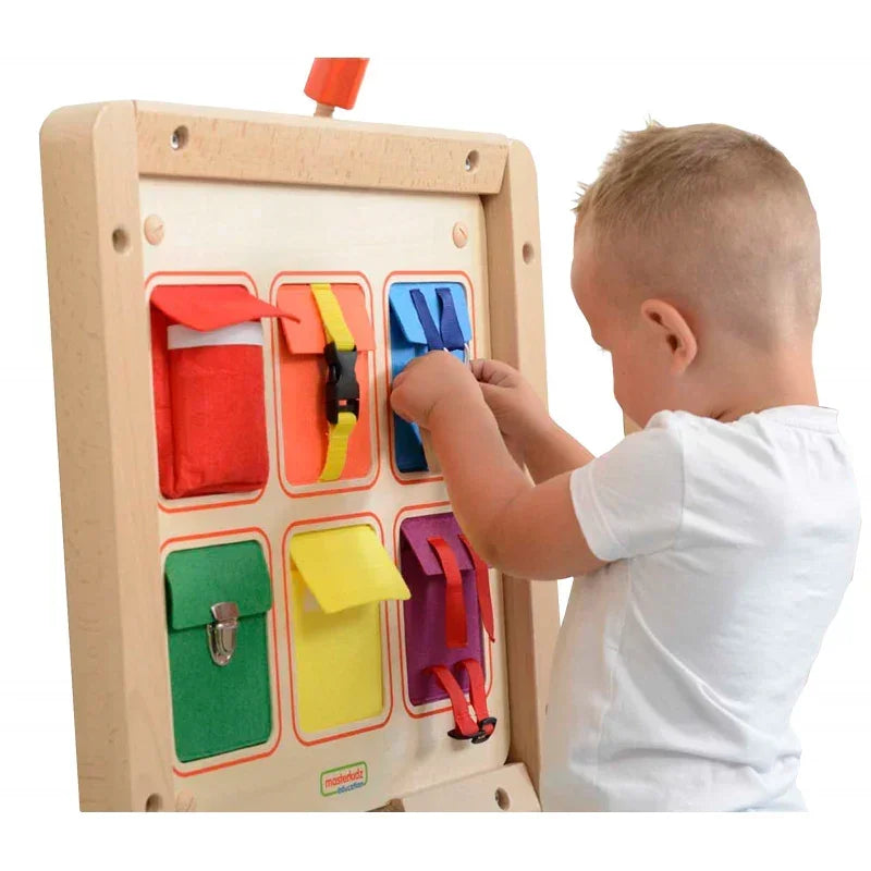 Drewniana tablica MASTERKIDZ manipulacyjna edukacyjna rozwój motoryki - zabawki-dla-dziewczynki