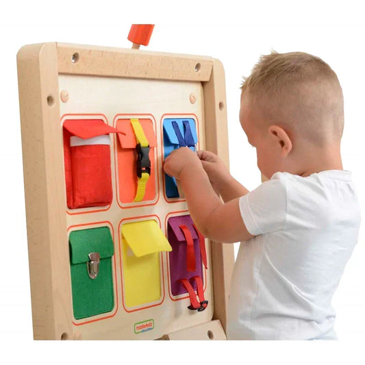 Drewniana tablica MASTERKIDZ manipulacyjna edukacyjna rozwój motoryki - zabawki-dla-dziewczynki
