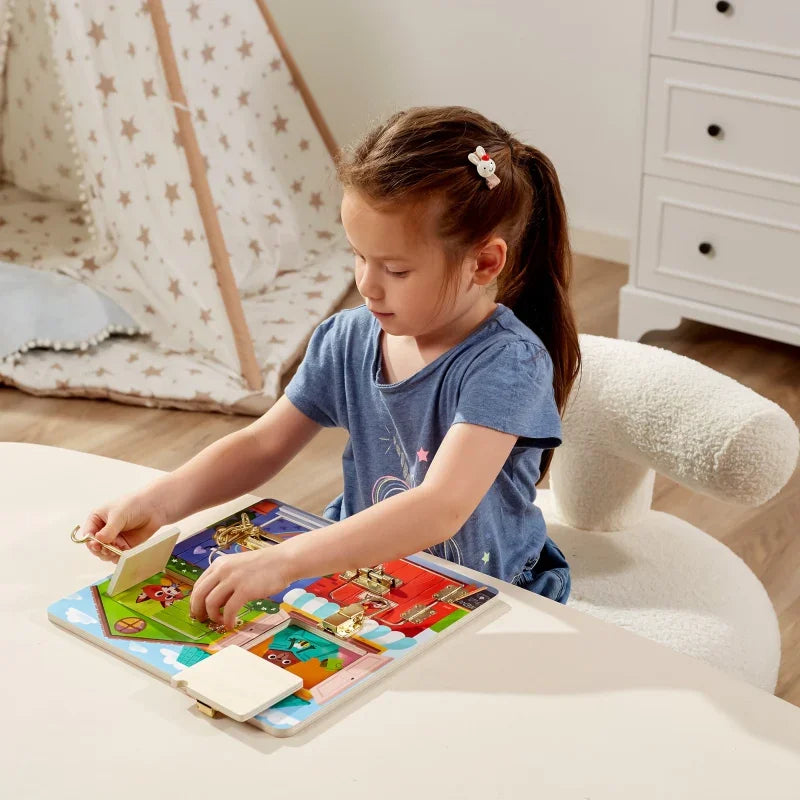 2-VIGA Drewniana Tablica Manipulacyjna Otwieranie Zamków i Zatrzasków Domek Montessori-2