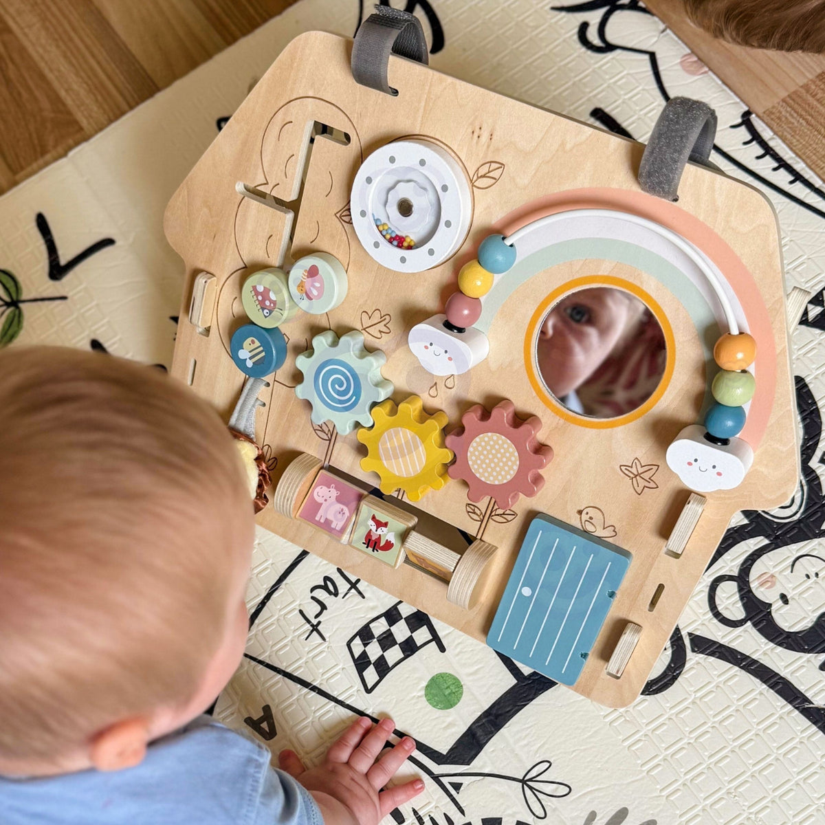 3-WOOPIE GREEN  Tablica Manipulacyjna Edukacyjna Sensoryczna Domek Montessori 2w1 8 el.-3