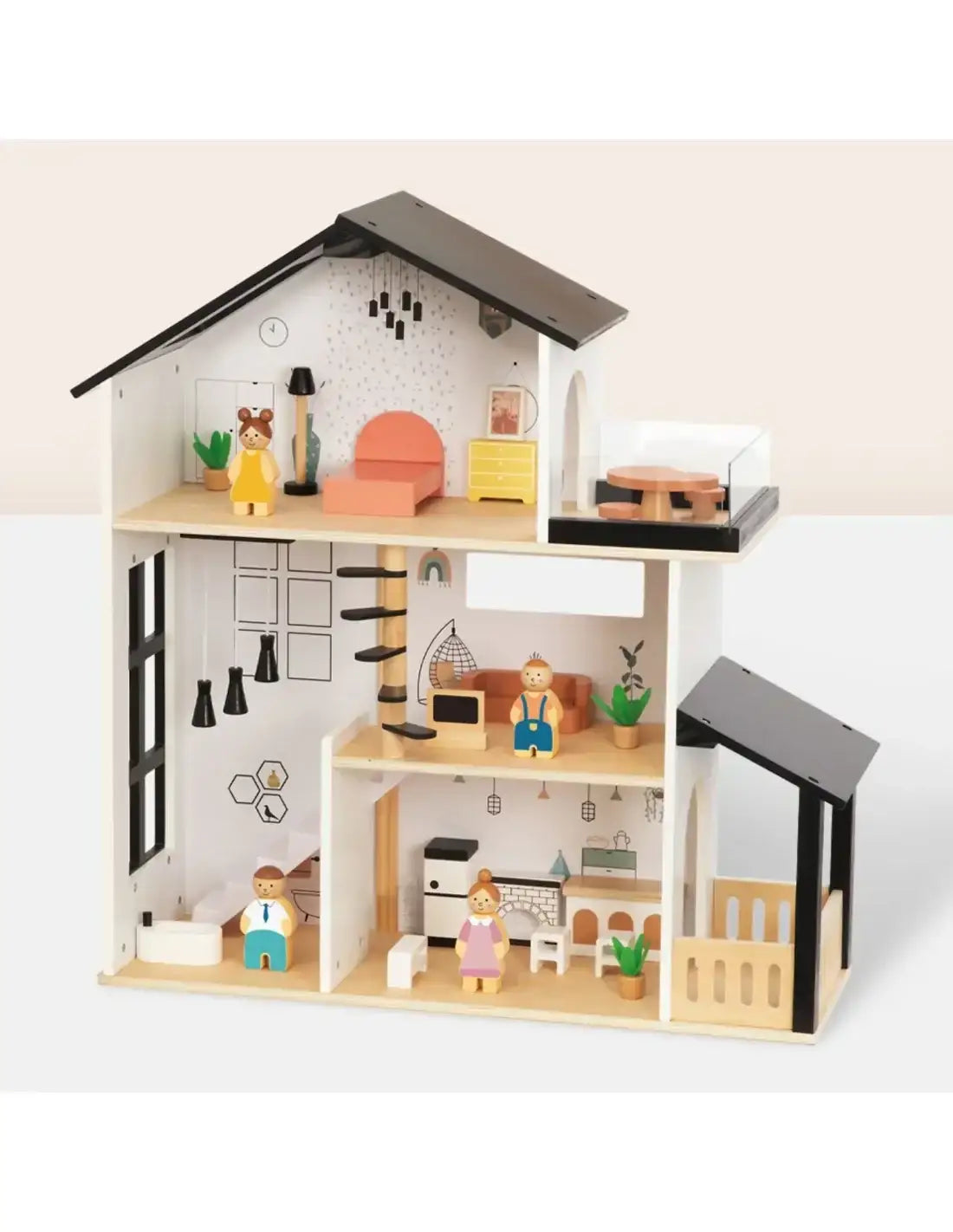 TOOKY TOY Drewniana Rezydencja dla Lalek z mebelkami dla dzieci