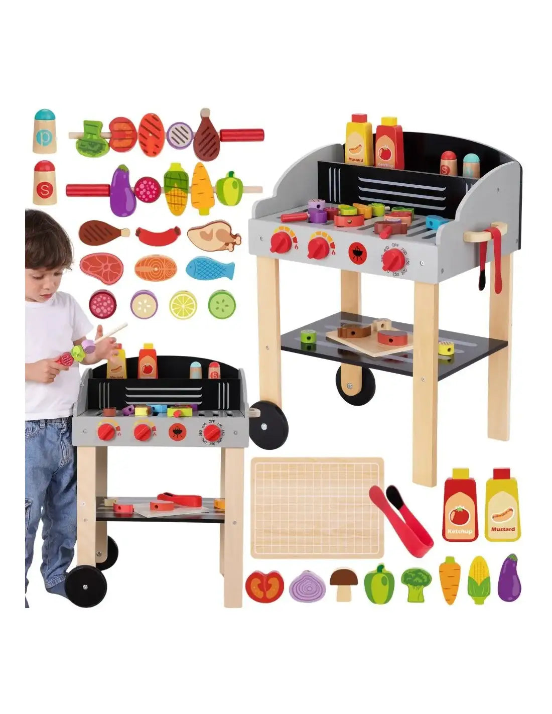 Drewniany grill WOOPIE GREEN zestaw 24 elementy dla dzieci - zabawki-dla-dziewczynki