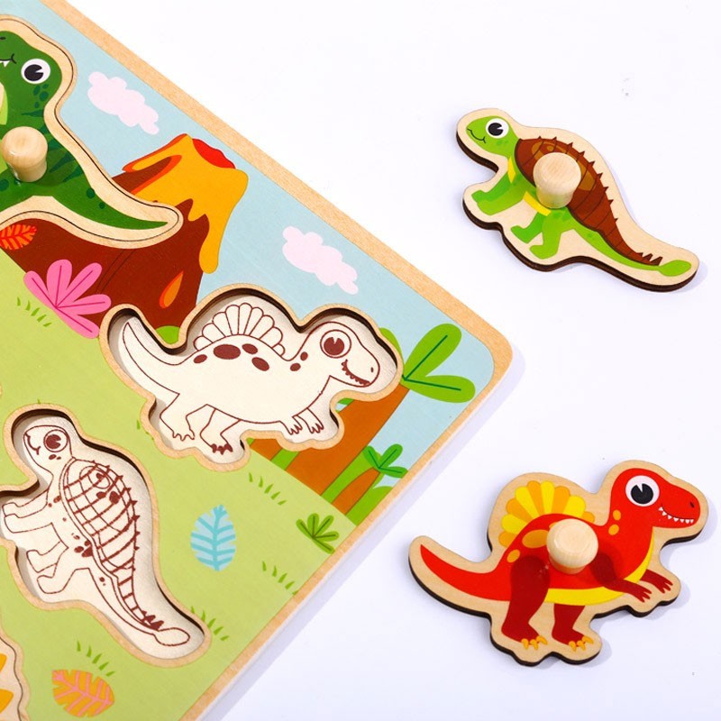 7-TOOKY TOY Drewniane Puzzle Montessori Układanka Dinozaury Kształty-7