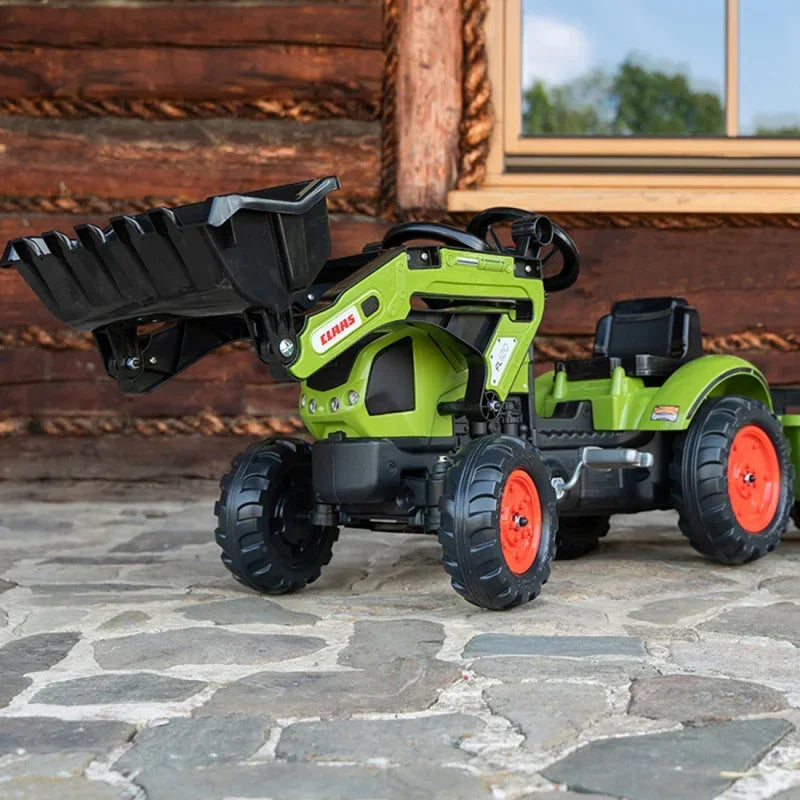 Falk Traktor Claas na pedały z przyczepą i łyżką do zabawy na świeżym powietrzu - zabawki-dla-dziewczynki