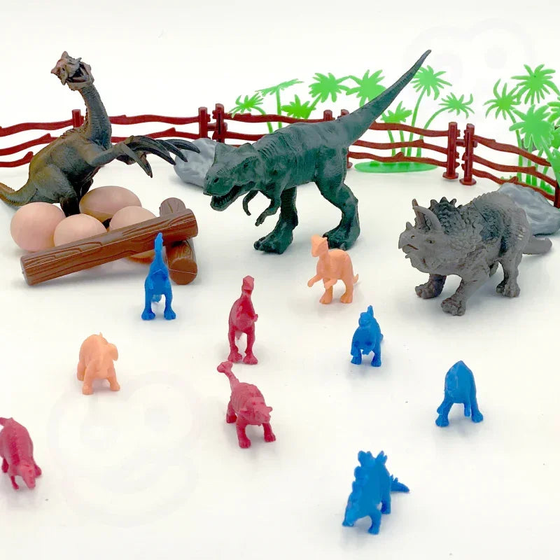 Zabawki dinozaury, kolorowe figurki i jajka w zestawie edukacyjnym dla dzieci