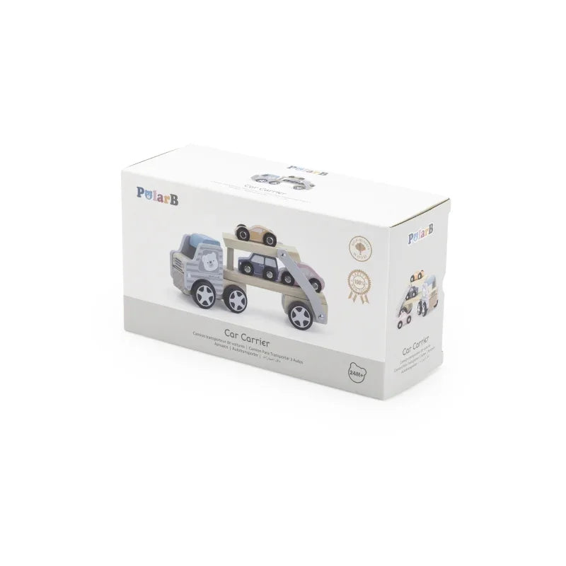 VIGA PolarB Drewniana laweta z samochodzikami Montessori - zabawki-dla-dziewczynki