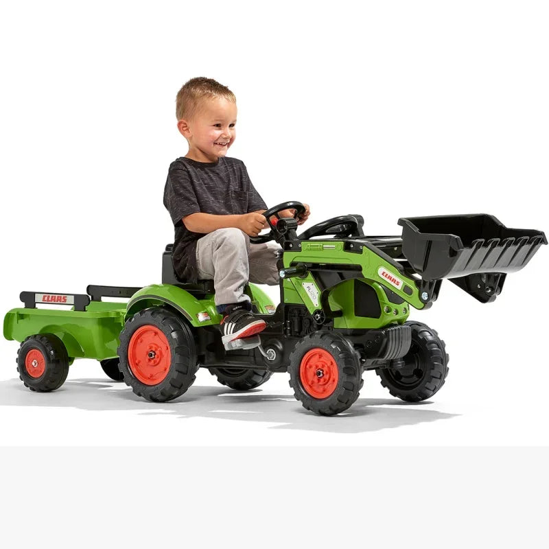 Traktor Falk Claas na pedały z przyczepą do przewożenia zabawek - zabawki-dla-dziewczynki