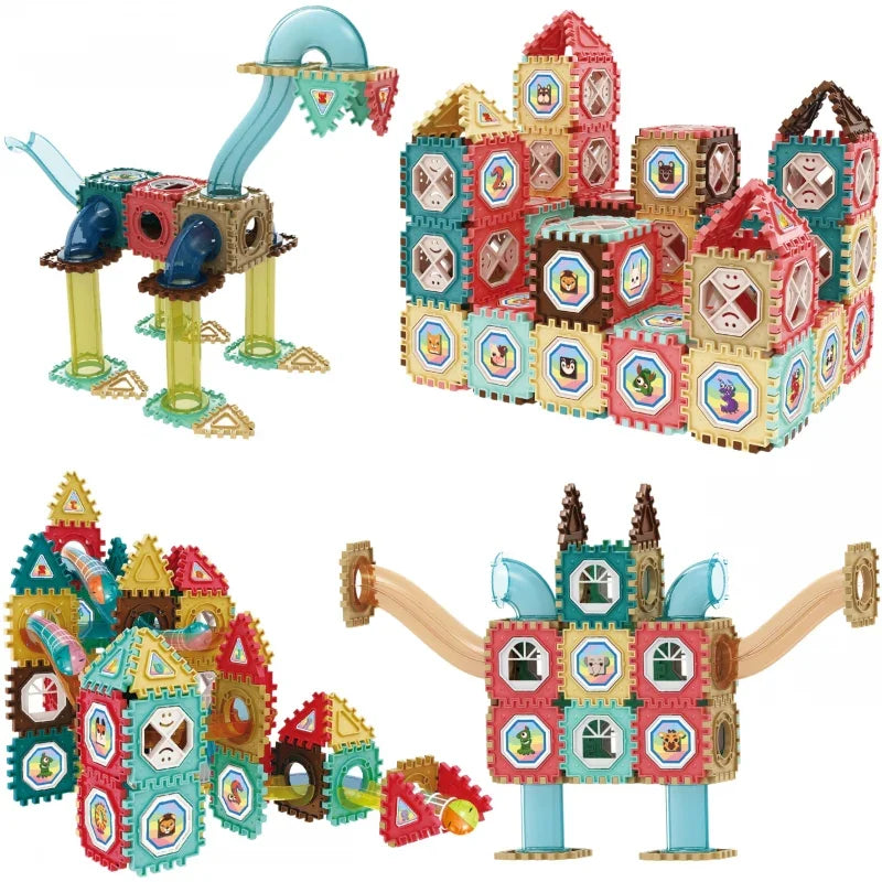 WOOPIE Klocki Konstrukcyjne 3D Zestaw Edukacyjny Tor Kulkowy 128el. - zabawki-dla-dziewczynki