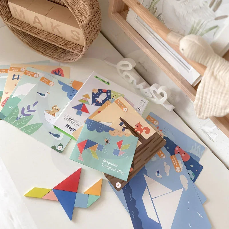 TOOKY TOY Puzzle 18 el nauka kształtów i figur geometrycznych TOOKY TOY Tangram układanka edukacyjna - zabawki-dla-dziewczynki