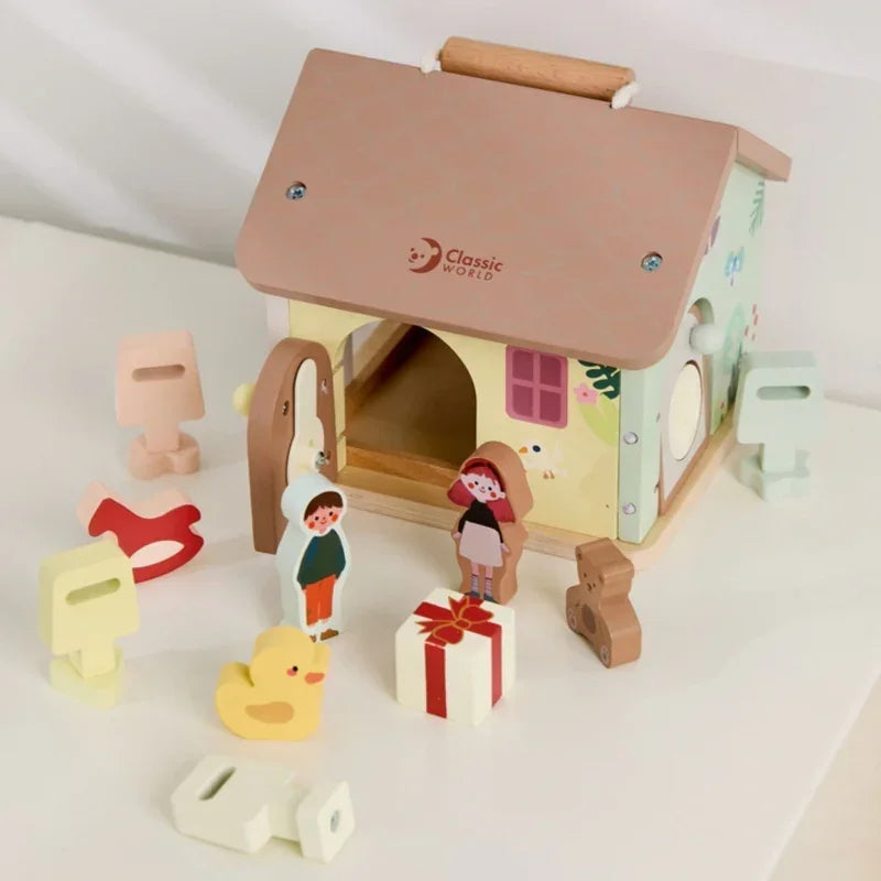 Edukacyjny domek sensoryczny CLASSIC WORLD drewniany z kluczykami 11 el - zabawki-dla-dziewczynki