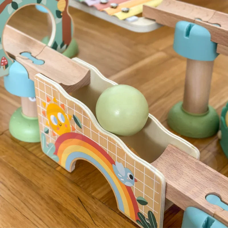 3-WOOPIE GREEN Drewniany Tor Kulkowy z Efektami Dźwiękowymi Cymbałki FSC-3