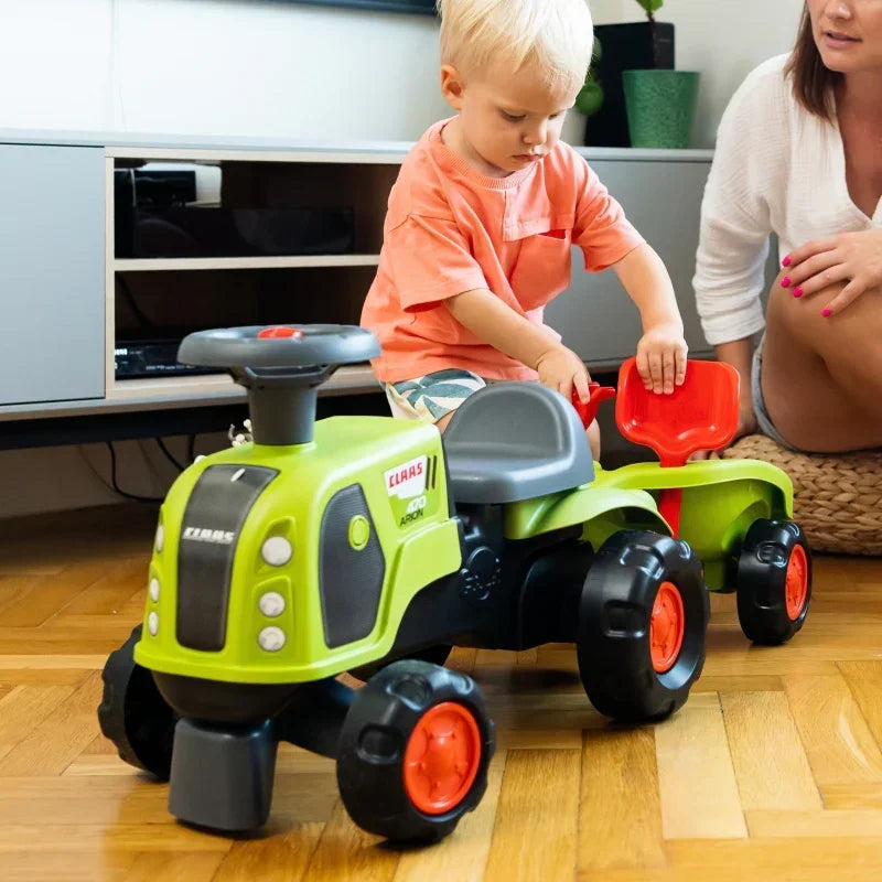 Jeździk Claas 470 Arion FALK zielony z przyczepką i piaskowym zestawem - zabawki-dla-dziewczynki