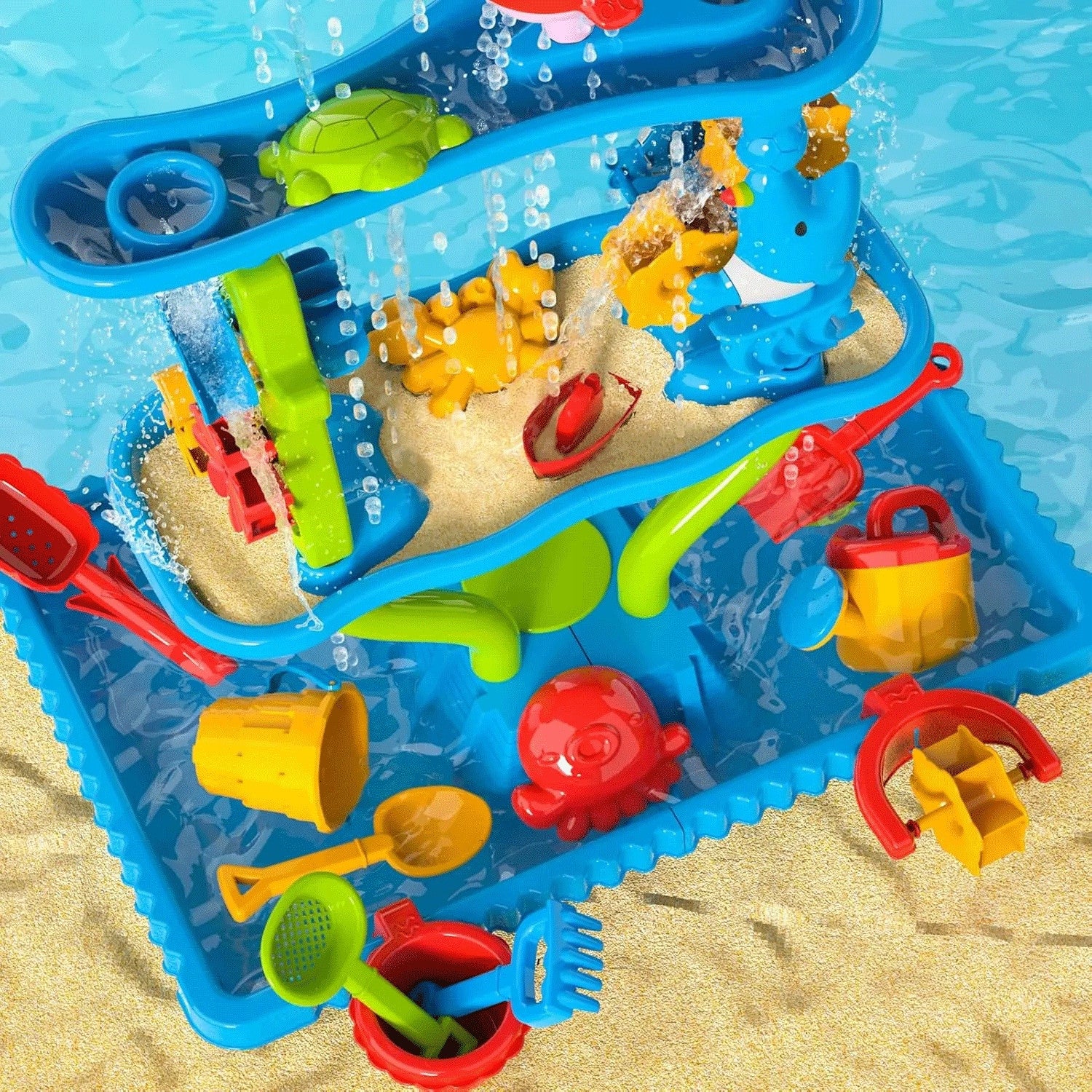7-WOOPIE Ogromny Aquapark Stolik Wodny 6w1 Piaskownica Wodospad Tor Wodny 6-poziomowy Modułowy-7