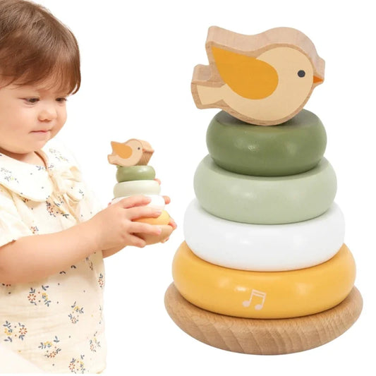VIGA PolarB drewniana piramidka edukacyjna ptaszek - zabawki-dla-dziewczynki