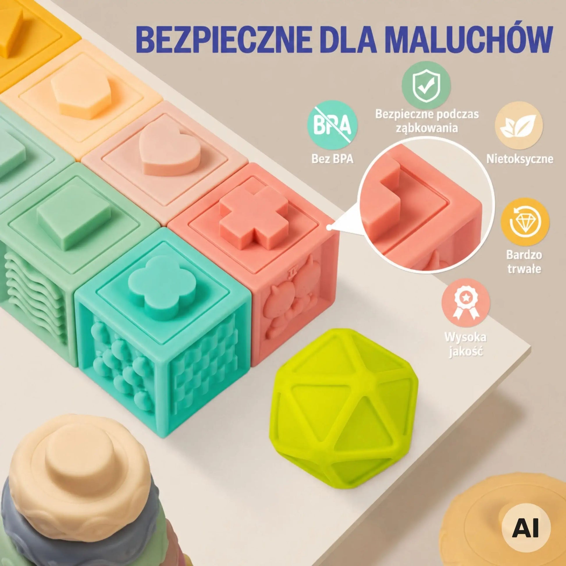 Sensoryczne klocki dla niemowląt do zabawy i gryzienia