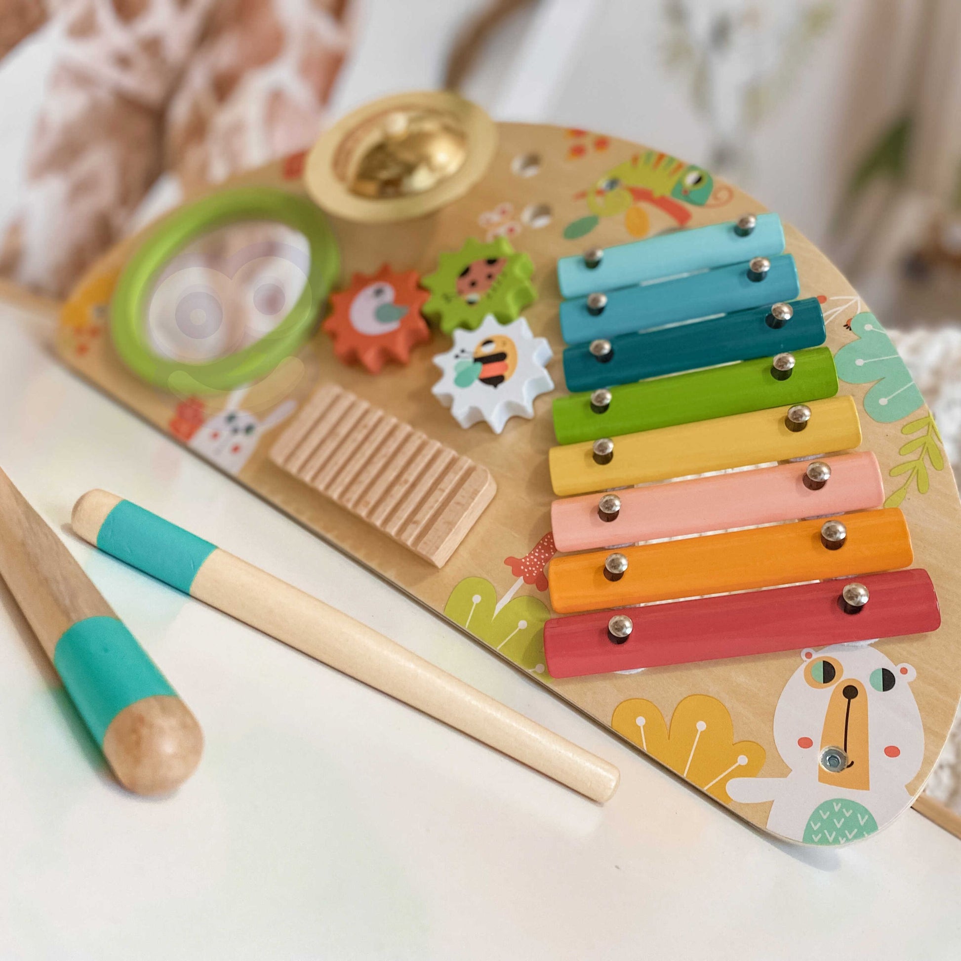 3-TOOKY TOY Wielofunkcyjny Instrument Centrum Muzyczne Ksylofon Zębatki Tarka Bębenek Talerz Pałeczki-3