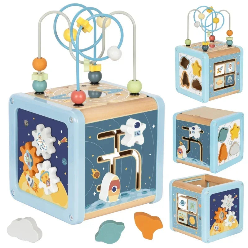 Drewniana kostka TOOKY TOY aktywności kosmos labirynt sorter dla dzieci - zabawki-dla-dziewczynki