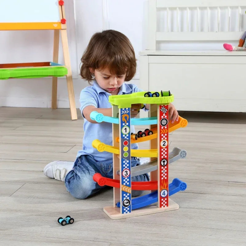 TOOKY TOY tor dla samochodów zjeżdżalnia drewniana kolorowa zabawka - zabawki-dla-dziewczynki