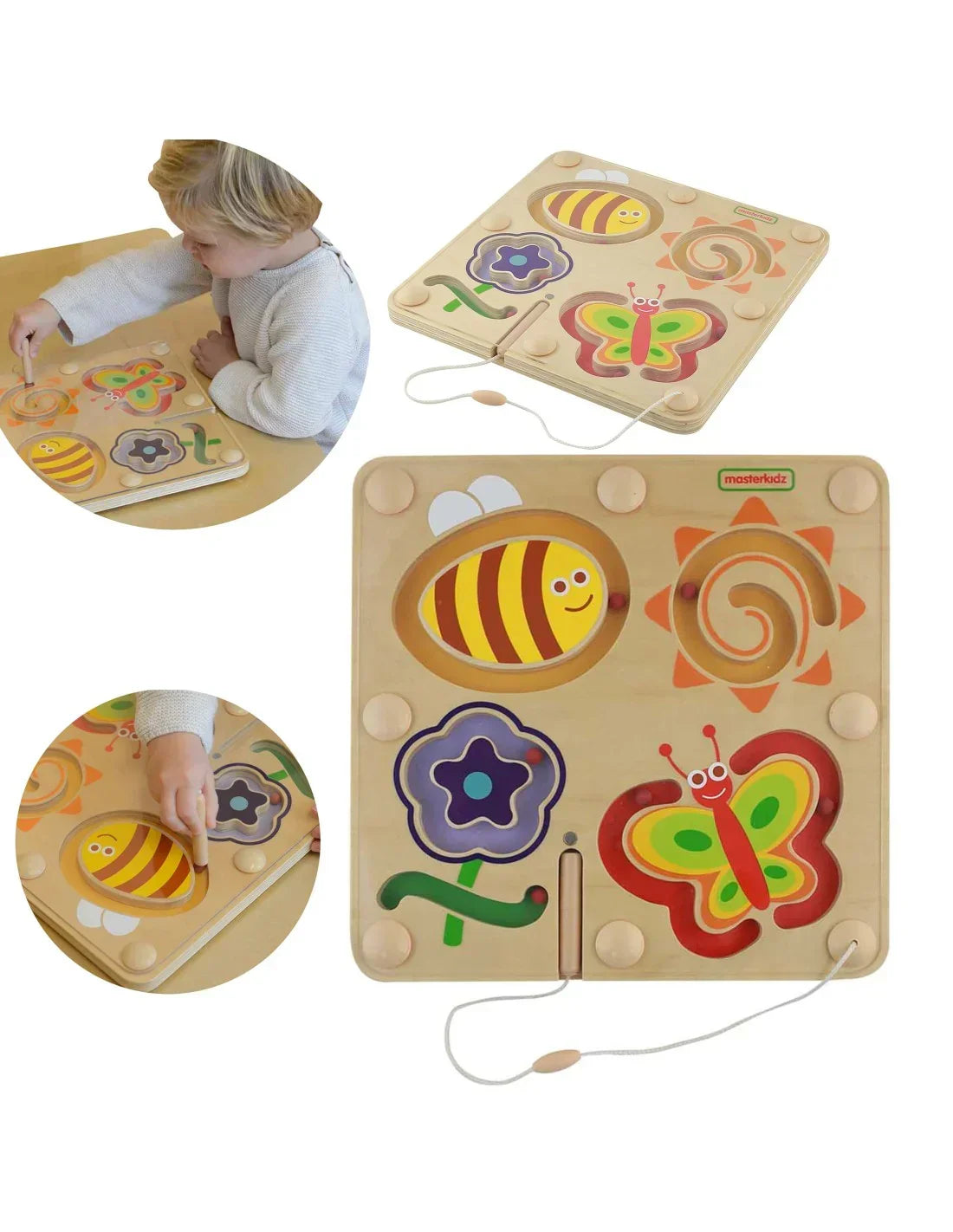 MASTERKIDZ magnetyczny labirynt „Świat Owadów” drewniana tablica edukacyjna Montessori - zabawki-dla-dziewczynki