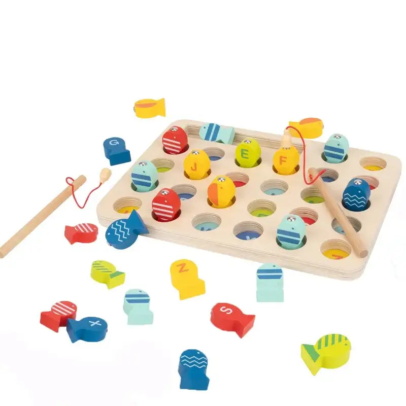 Tooky Toy Drewniana Gra Łowienie Rybek Nauka Literek 29 el. - zabawki-dla-dziewczynki