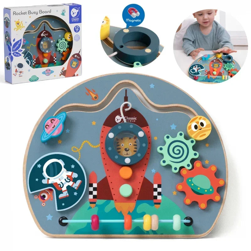 CLASSIC WORLD Tablica Manipulacyjna Wielofunkcyjna 6w1 Rakieta - zabawki-dla-dziewczynki