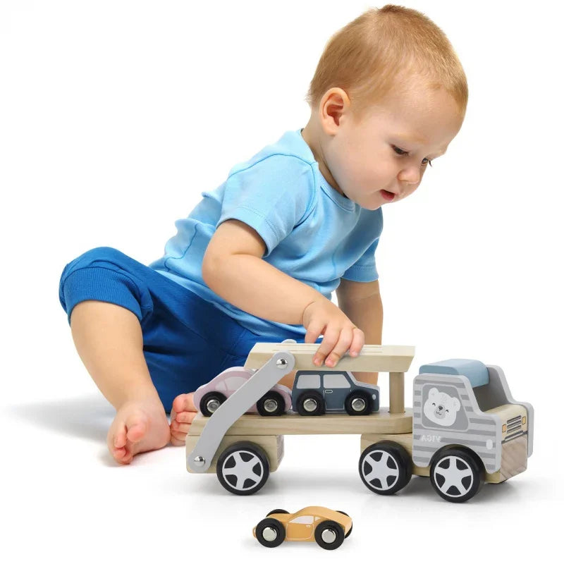 VIGA PolarB Drewniana laweta z samochodzikami Montessori - zabawki-dla-dziewczynki
