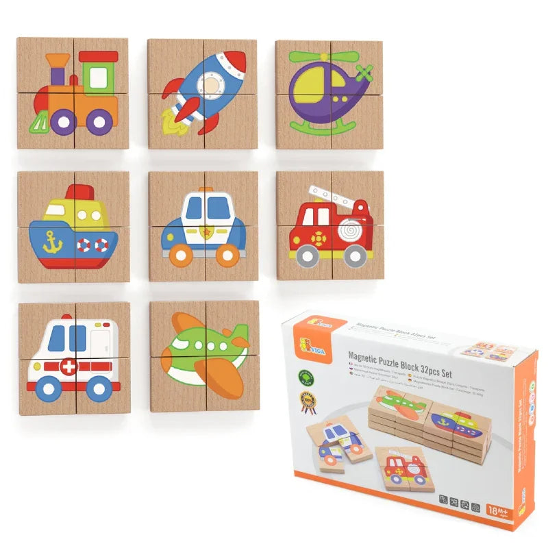 Viga Układanka drewniana puzzle magnetyczne - pojazdy Certyfikat FSC - zabawki-dla-dziewczynki