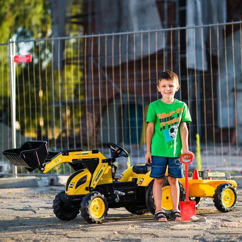 FALK Traktor KOMATSU na Pedały z Koparką, Łyżką i Przyczepką dla dzieci od 3 lat - zabawki-dla-dziewczynki