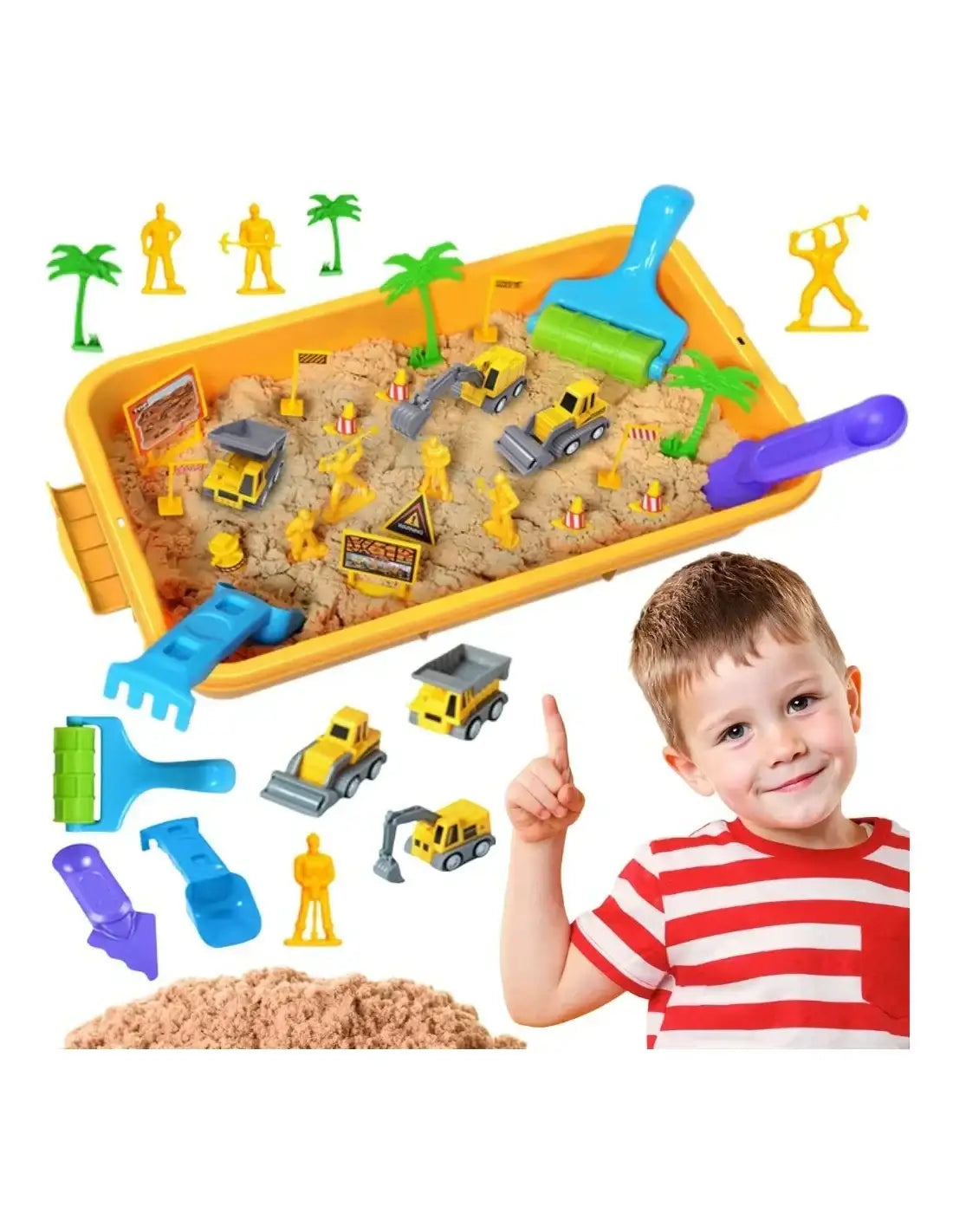 WOOPIE piasek kinetyczny Plac Budowy w walizce 1kg + pojazdy