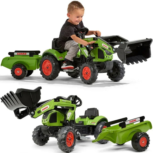 Falk Traktor Claas z Przyczepą i Łyżką na Pedały  - zabawki-dla-dziewczynki