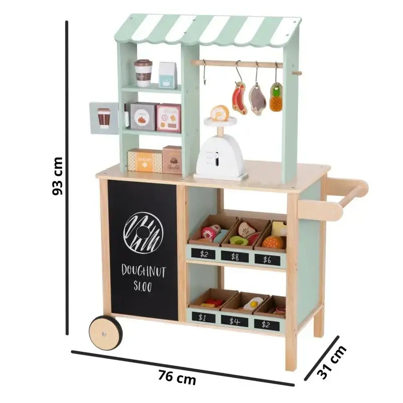Sklepik WOOPIE GREEN drewniany food truck zabawa edukacyjna - zabawki-dla-dziewczynki