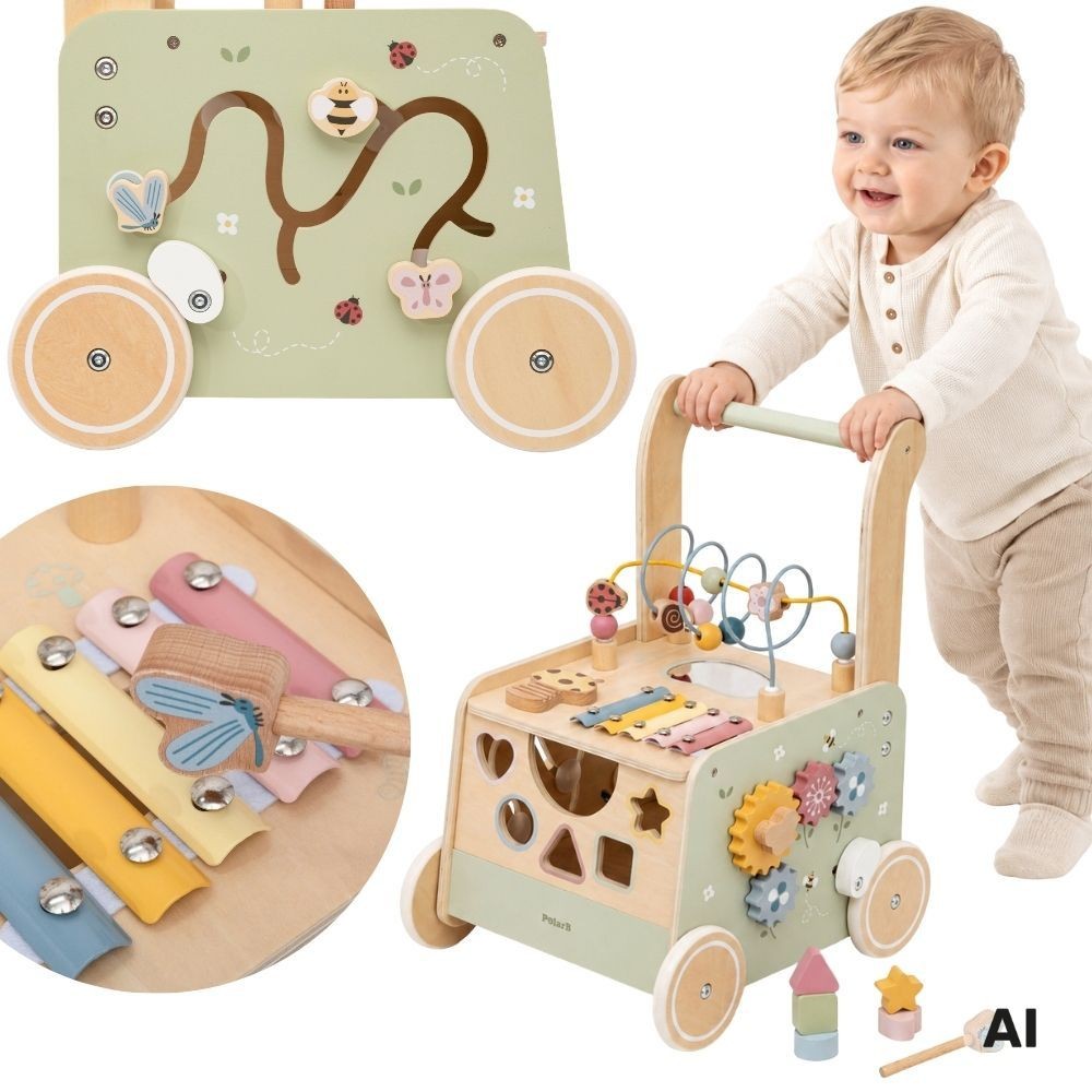 1-VIGA PolarB Drewniany Chodzik Pchacz Edukacyjny Sorter Ksylofon Kostka 12m-1