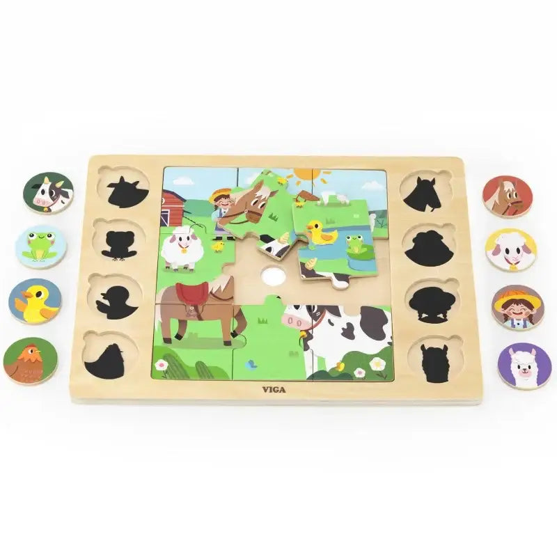 Drewniane puzzle VIGA farma dopasuj cienie 17 el. - zabawki-dla-dziewczynki