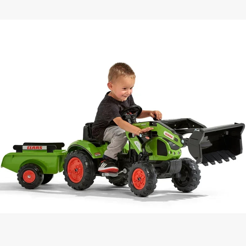Falk Traktor Claas z przyczepą i łyżką do zabawy w ogrodzie dla dzieci - zabawki-dla-dziewczynki