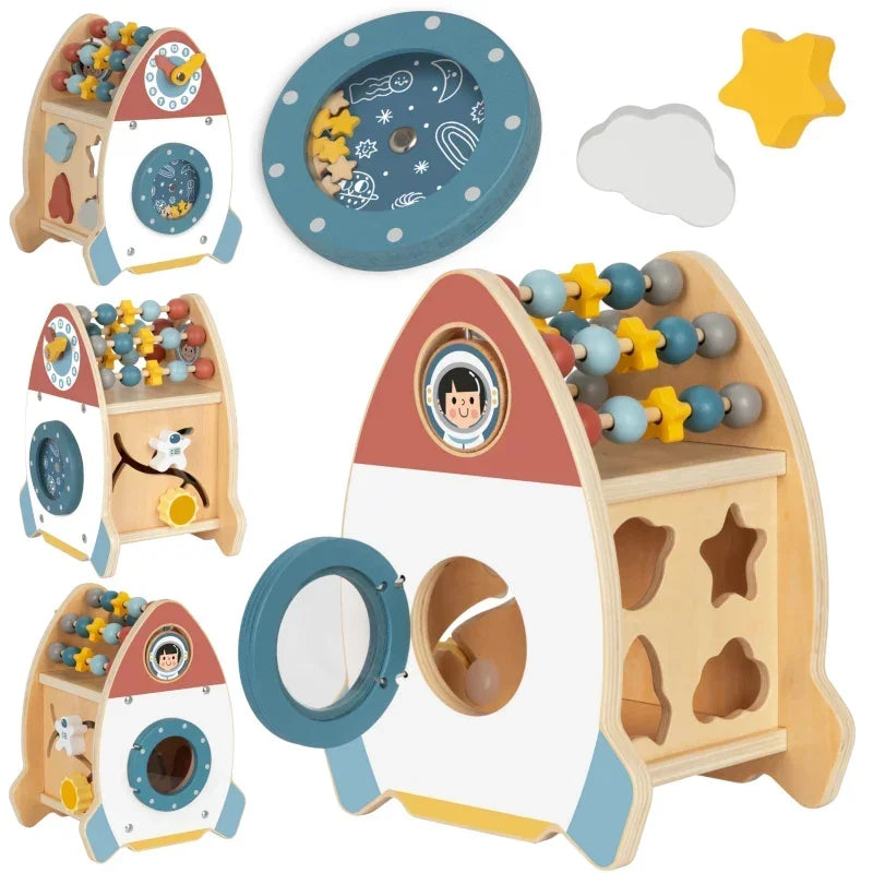 TOOKY TOY Kosmiczna Rakieta Aktywności Drewniany Sorter i Labirynt - zabawki-dla-dziewczynki