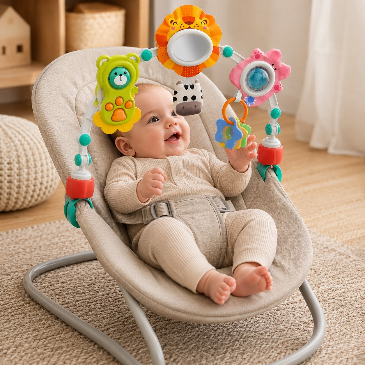 2-WOOPIE BABY Łuk Sensoryczny Do Łóżeczka I Wózka Zwierzęta Lew Niedźwiedź-2