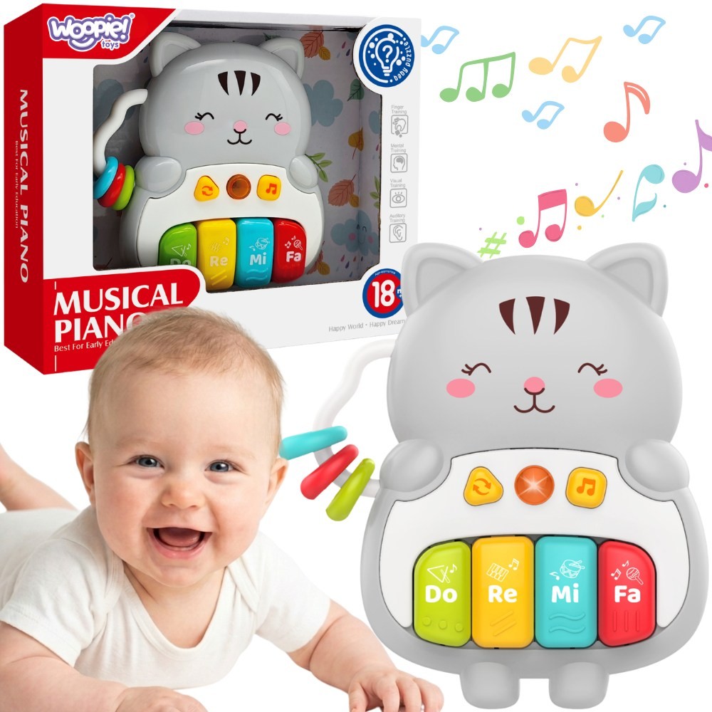 1-WOOPIE BABY Pianinko Interaktywne Kotek Muzyczne Organki Dźwięki Światło 18m+-1